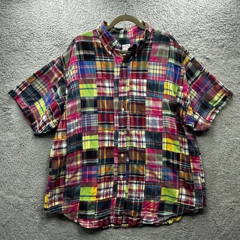 Brooks Brothers Men's 2XL Patchwork Madras Plaid Short Sleeve Button Down Shirt